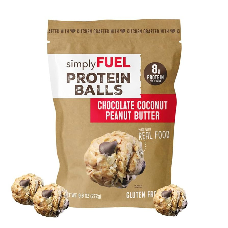 simplyFUEL Chocolate Coconut Peanut Butter Protein Ball - Whole Food Balls with Probiotics - 8g Protein Snack - Gluten Free Energy Balls - Pack of 3