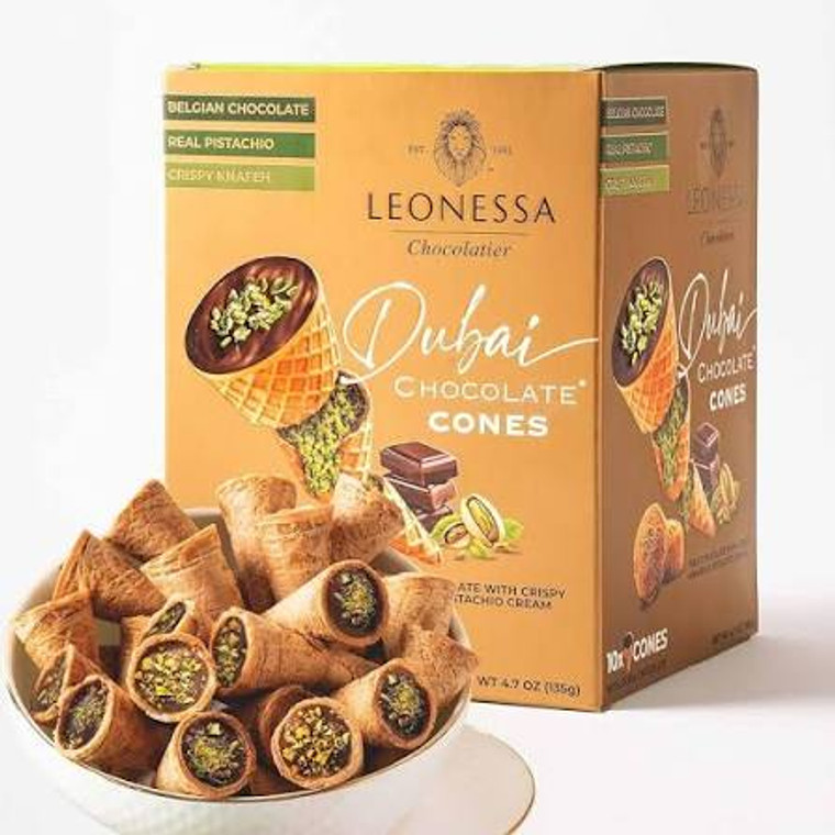 Leonessa Dubai Chocolate Cones with Pistachio Kunafa | Made with Premium Belgian Chocolates | Kunafa Chocolate | Chocolates de Dubai