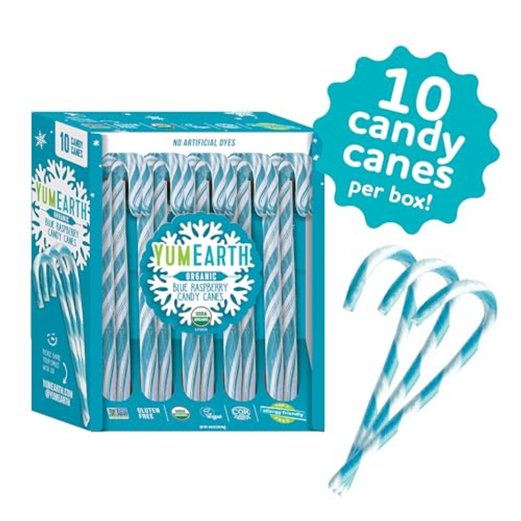 YumEarth Organic Candy Canes - Individually Wrapped Full Size Blue Raspberry Candy Canes - Dye Free, Allergy Friendly, Non GMO, Gluten Free, Vegan - Pack of 2