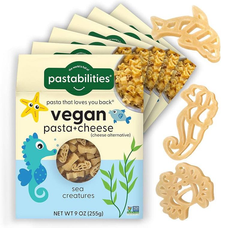 Pastabilities Vegan Mac and Cheese - Under the Sea - Fun Shapes Sea Creatures, Family Size – Serves 4, Certified non GMO Pasta and Cheese Mix - Pack of 6 Pastabilities Vegan Mac and Cheese - Under the Sea - Fun Shapes Sea Creatures, Family Size – Serves 4, Certified non GMO Pasta and Cheese Mix - Pack of 6
