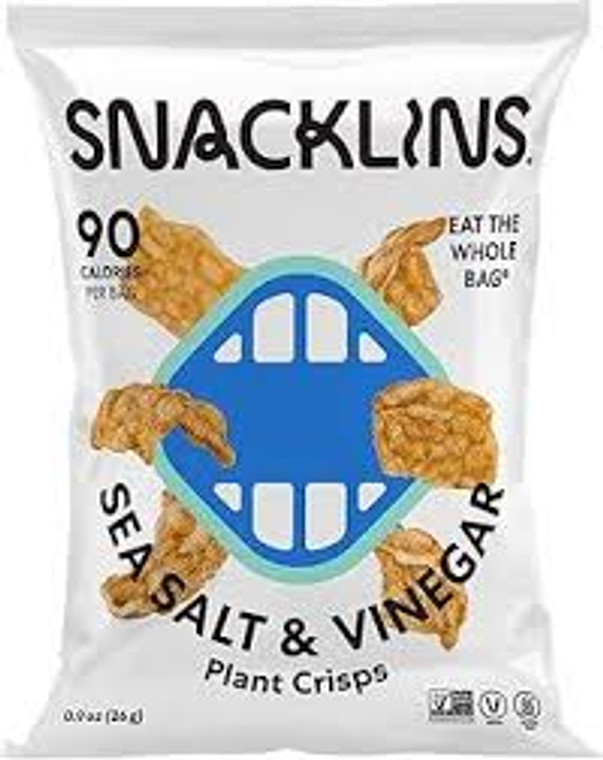 SNACKLINS Plant Based Crisps SEA SALT & VINEGAR - Only 90 Calories Per Bag, Gluten Free, Grain Free, 100% Kosher For Passover, Vegan Healthy Snacks, Crunchy Puffed Snack - Pack of 12