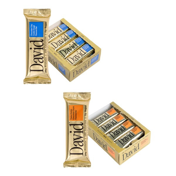 David Protein Bar, Chocolate Chip Cookie Dough and Peanut Butter Chocolate Chunk, 24 Protein Bars | 28g of Protein | 150 Calories | 0g of Sugar - High Protein, Low Carb, Gluten Free Protein Bar, Pack of 24
