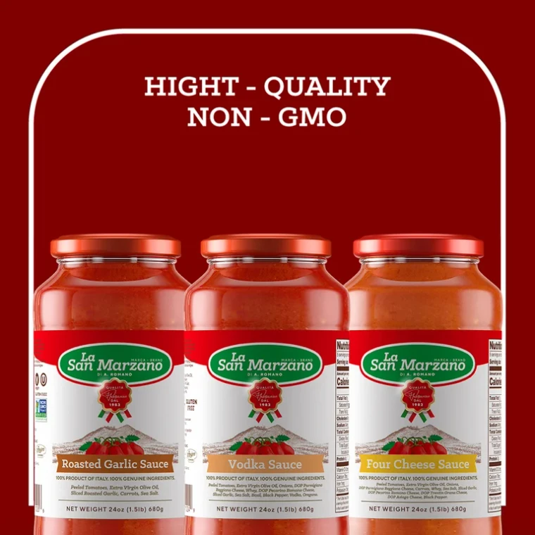 La San Marzano Variety Pack -  Vodka • Four Cheese • Roasted Garlic Pasta Sauces, 24 oz jars | Made in Italy