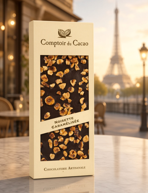 Comptoir du Cacao Dark Chocolate with Caramelized Hazelnuts (90g)