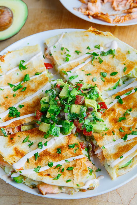 Chipotle Lime Salmon and Avocado Salsa Quesadillas