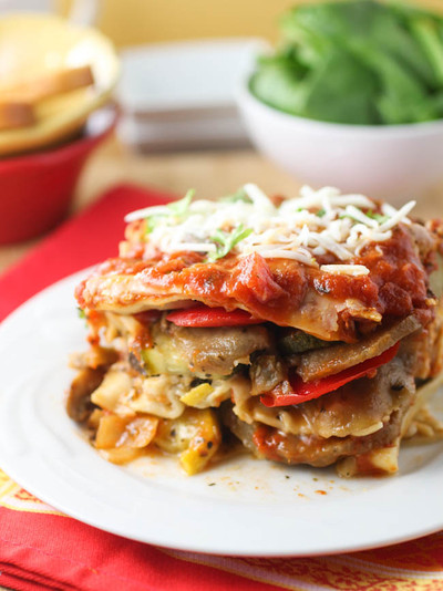 Roasted Vegetable Lasagna with Roasted Red Pepper Sauce