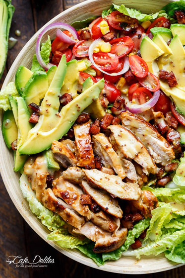 Honey Mustard Chicken, Bacon and Avocado Salad