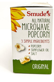 Smude's All Natural Microwave Popcorn - Original Popcorn, Smude’s Sunflower Oil, & Salt - 1 box of 3 bags