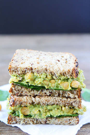 SMASHED CHICKPEA, AVOCADO AND PESTO SALAD SANDWICH