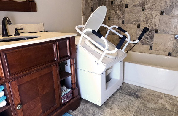 Installed view in bathroom between the vanity and tub