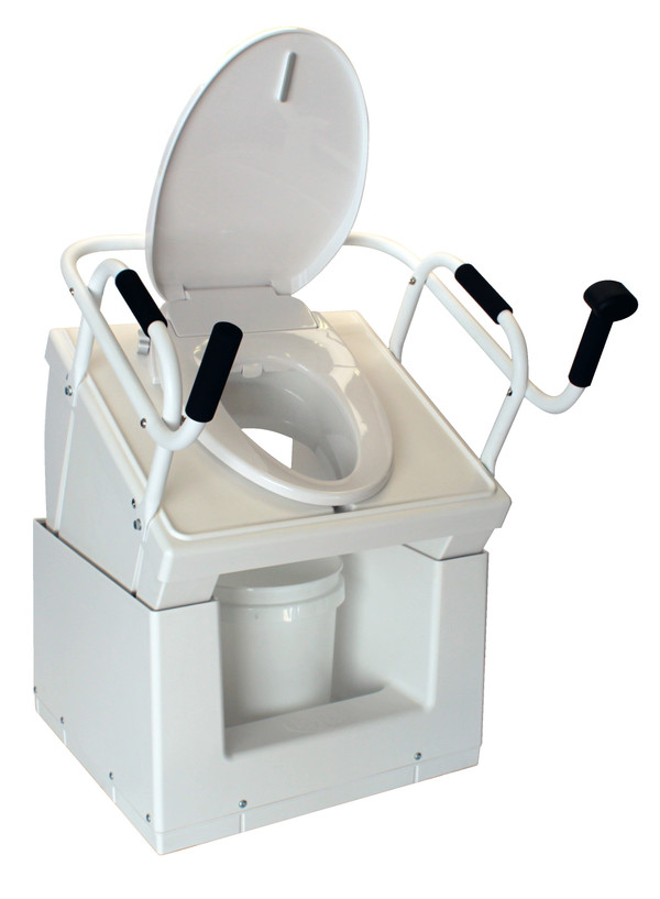 Bedside commode shown in raised position
