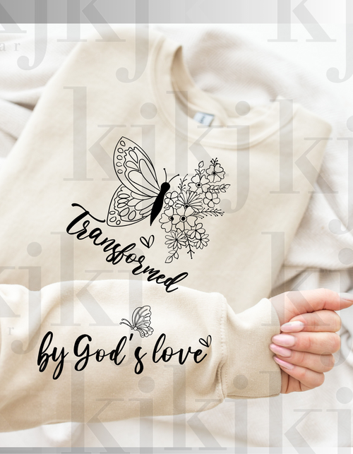 TRANSFORMED BY GOD'S LOVE , CREW WITH SLEEVE DESIGN