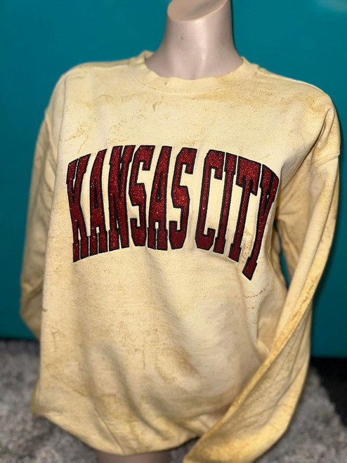 KANSAS CITY  EMBROIDERED  GLITTER CREW CITRINE COLORBLAST