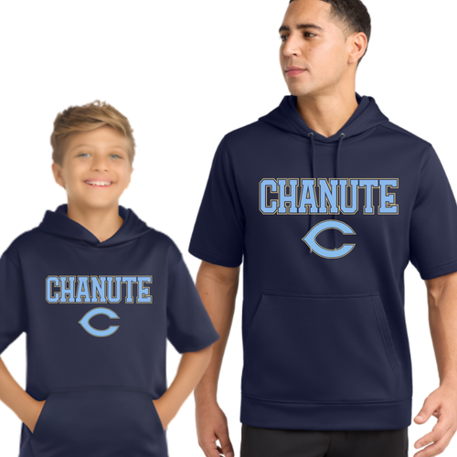 CHANUTE POWER C BLUE & GOLD , Sport-Wick® Fleece Short Sleeve Hooded Pullover
