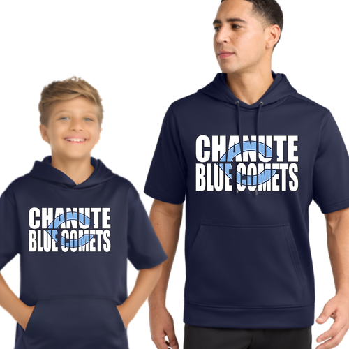 BLUE COMETS INLAY  , Sport-Wick® Fleece Short Sleeve Hooded Pullover