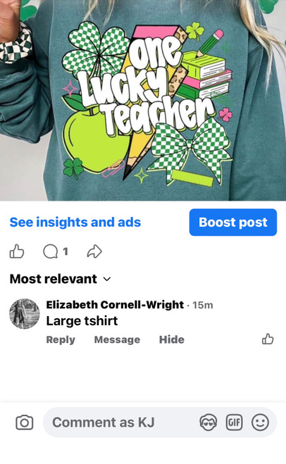 Elizabeth 1large tshirt 1 large longsleeve 