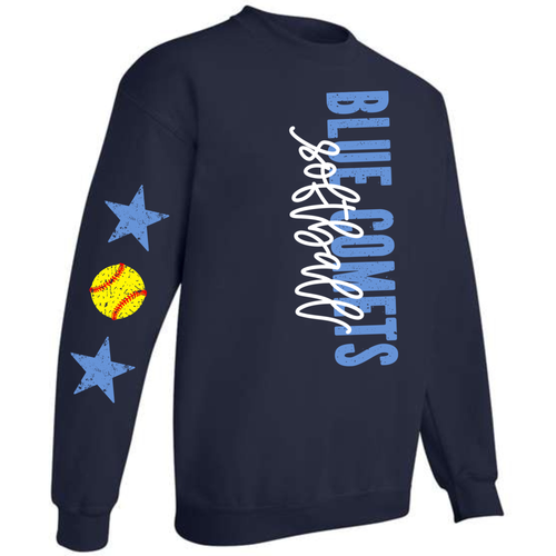 BLUE COMETS SOFTBALL CREW SWEATSHIRT WITH STAR SLEEVE