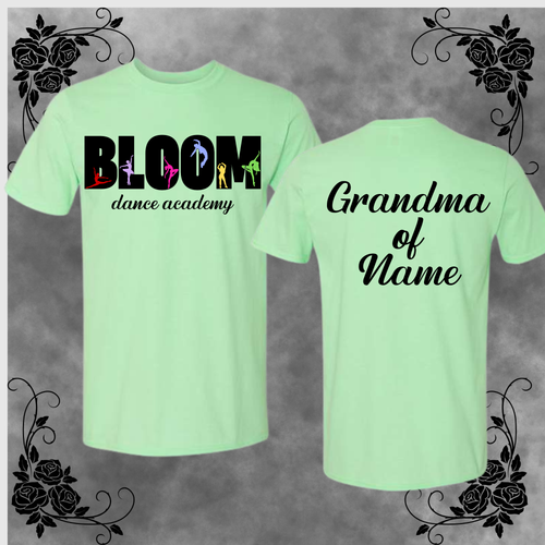 BLOOM DANCE CUSTOM BACK T SHIRT( CURSIVE VERSION)