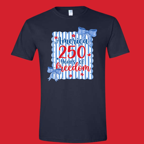 PREPPY STRIPED W/ BOWS  AMERICA 250 YEARS OF FREEDOM
