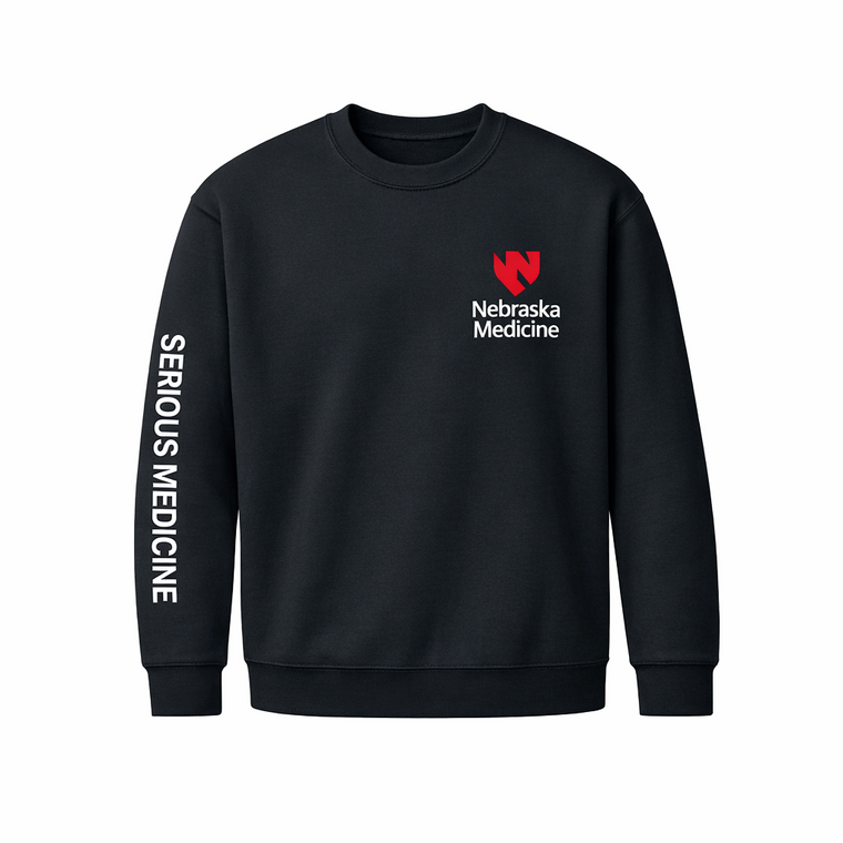 NEW!! Nebraska Medicine Crewneck Sweatshirt, Brand Promise on Sleeve