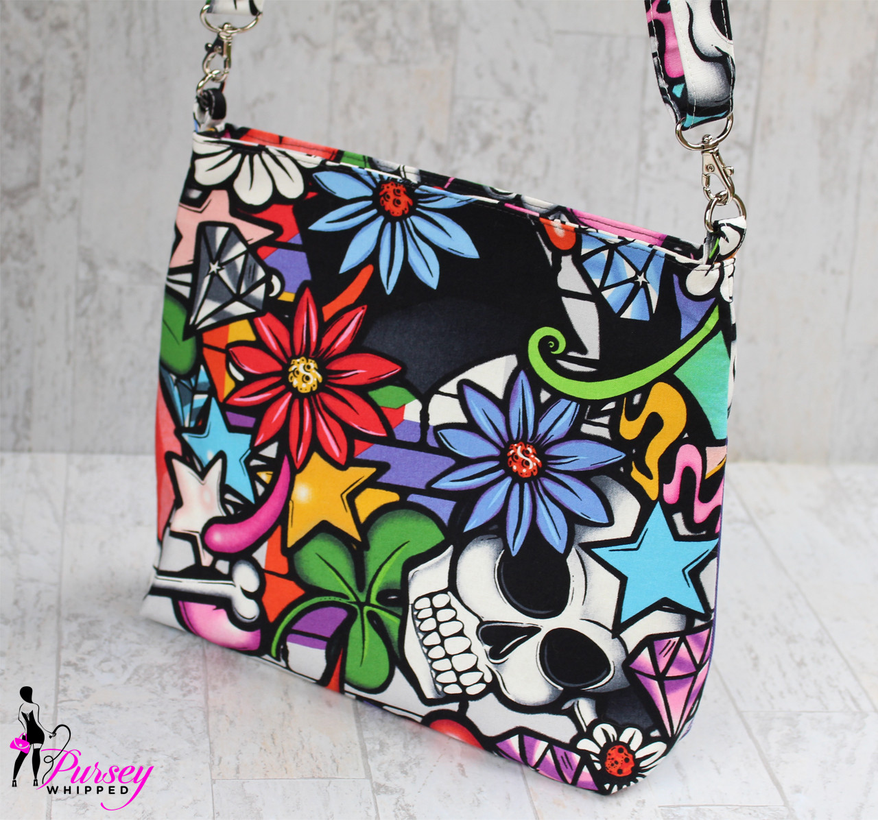 Skull and Flowers Messenger Bag