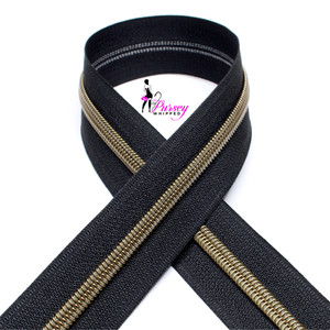 Zipper by the Yard - Black - Antique Brass Teeth - Number 5 Nylon Zipper by the Yard - Black - Antique Brass Teeth - Number 5 Nylon