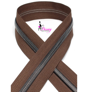 Zipper by the Yard - Brown - Gunmetal Teeth - Number 5 Nylon Zipper by the Yard - Brown - Gunmetal Teeth - Number 5 Nylon