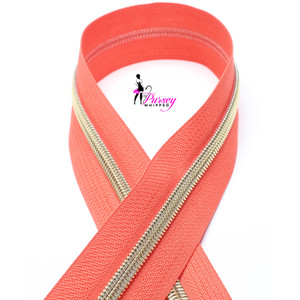 Zipper by the Yard - Tangerine- Light Gold Teeth - Number 5 Nylon Zipper by the Yard - Tangerine- Light Gold Teeth - Number 5 Nylon