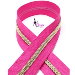 Zipper by the Yard - Cerise Deep Pink- Light Gold Teeth - Number 5 Nylon Zipper by the Yard - Cerise Deep Pink- Light Gold Teeth - Number 5 Nylon