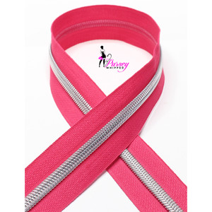 Zipper by the Yard - Hot Pink - Nickel Teeth - Number 5 Nylon Zipper by the Yard - Hot Pink - Nickel Teeth - Number 5 Nylon