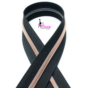 Zipper by the Yard - Black - Rose Gold Teeth - Number 5 Nylon Zipper by the Yard - Black - Rose Gold Teeth - Number 5 Nylon