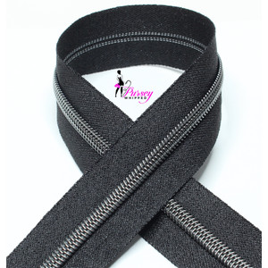 Zipper by the Yard - Metallic Black - Gunmetal Teeth - Number 5 Nylon Zipper by the Yard - Metallic Black - Gunmetal Teeth - Number 5 Nylon