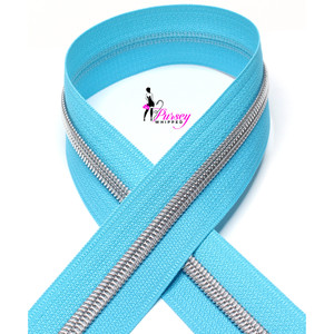 Zipper by the Yard - Tropical Blue - Nickel Teeth - Number 5 Nylon Zipper by the Yard - Tropical Blue - Nickel Teeth - Number 5 Nylon