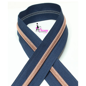 Zipper by the Yard - Darker Navy - Rose Gold Teeth - Number 5 Nylon Zipper by the Yard - Darker Navy - Rose Gold Teeth - Number 5 Nylon