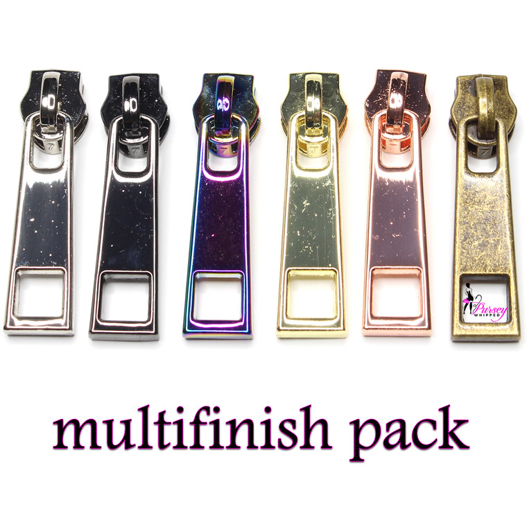Rectangle Zipper Pulls - Multifinish Pack - 6 Pulls  - for #5 Nylon Zips