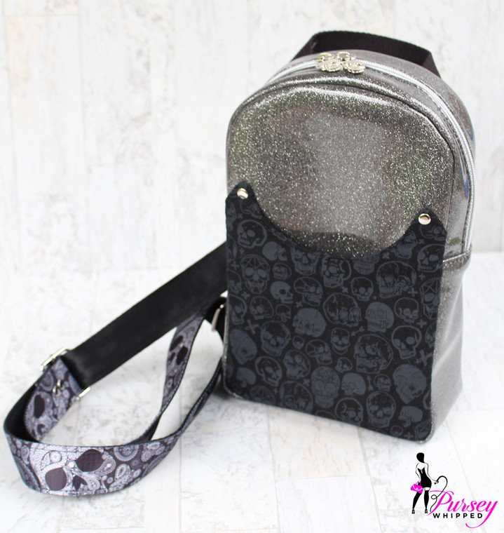 Black Skull and Glitter Sling Bag Backpack