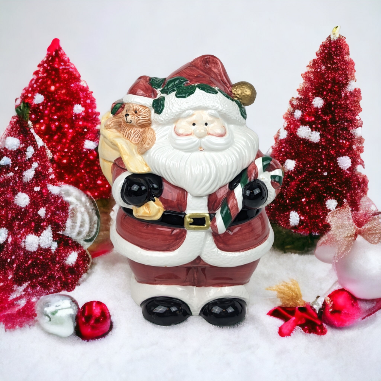 Joie De Vivre 3D Stoneware Santa Christmas Cookie Jar Air Tight Seal