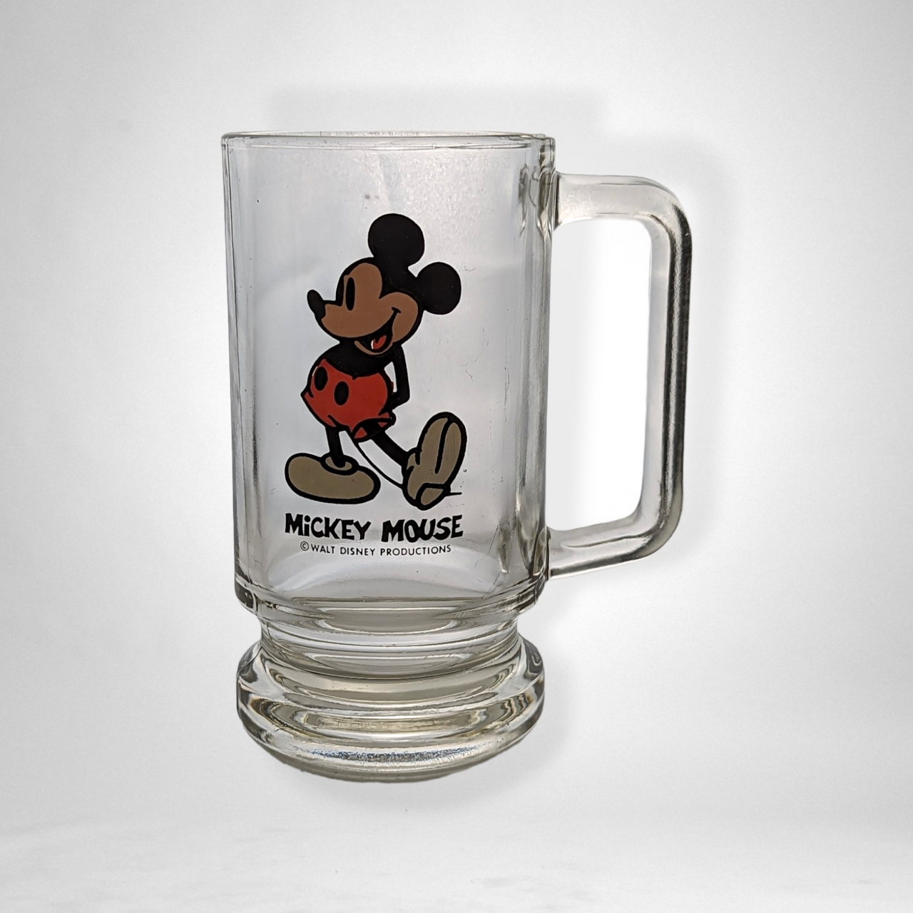 VINTAGE CLASSIC MICKEY MOUSE CLEAR DRINKING GLASS/MUG 'WALT DISNEY