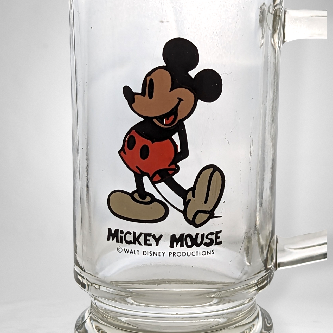 VINTAGE CLASSIC MICKEY MOUSE CLEAR DRINKING GLASS/MUG 'WALT DISNEY