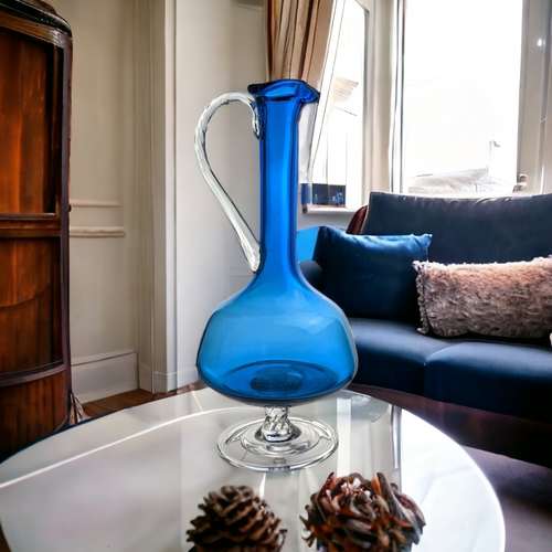 Vintage Blue Hand Blown Art Glass Decanter - Elegant & Unique
