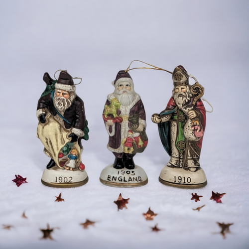 Set of 3 1980s Vintage Santa Standing Ornaments