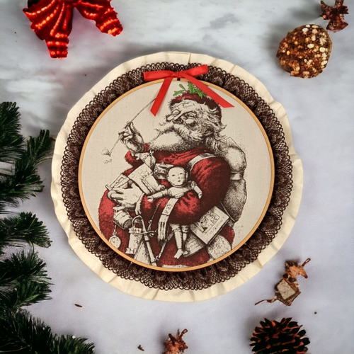 Vintage Thomas Nast Santa Fabric Print: Holiday Cheer in an Embroidery Loop