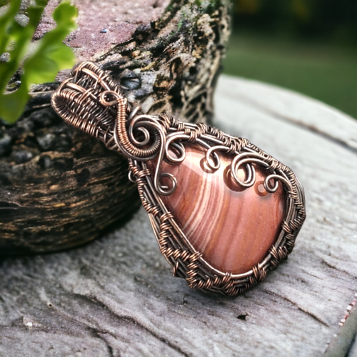 Handmade Copper Wire Wrapped Mookaite Jasper Pendant