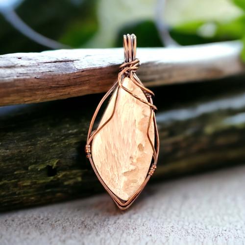 Handcrafted Copper Wire Wrapped Scolecite Pendant