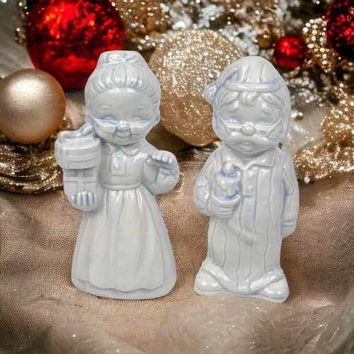 Pair of Ceramic Male and Female Hand Painted Christmas Figurines