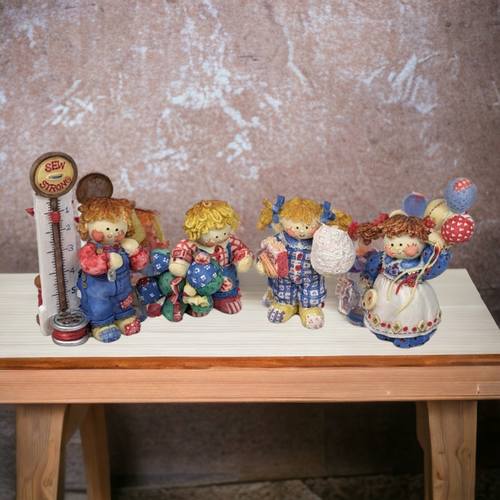 Set of 4 Vintage Enesco Ragdoll 'Cute as a Button' Carnival Resin Figurines