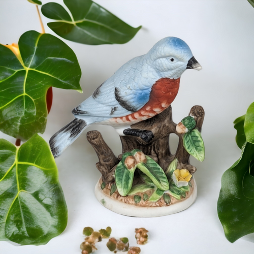 Vintage Ceramic Blue Bird on a Branch Figurine