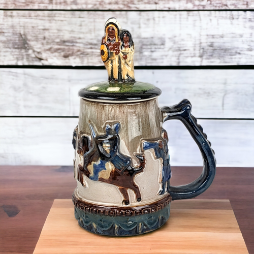 Stoneware Lidded Stein: Native American Scene