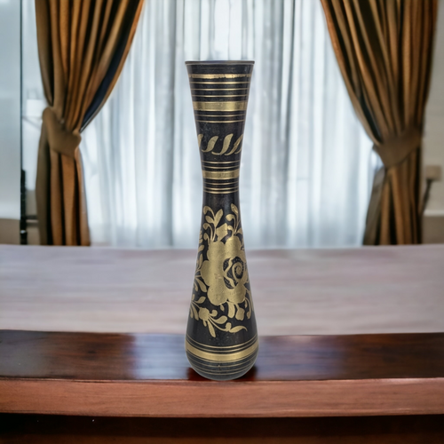 Vintage Brass and Black Vase Crafted in India