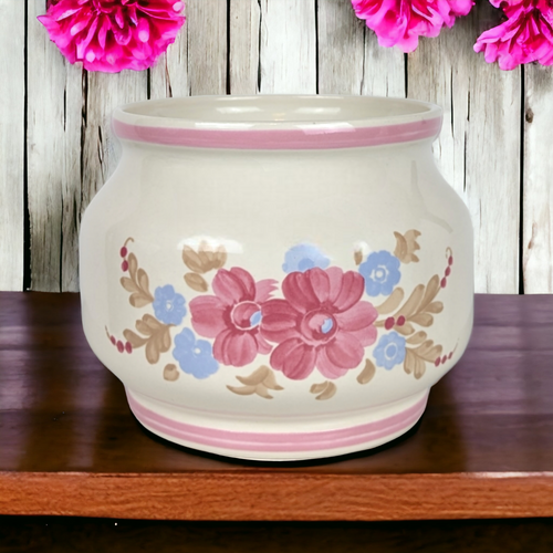 1981 FTD Pink and White Floral Ceramic Planter